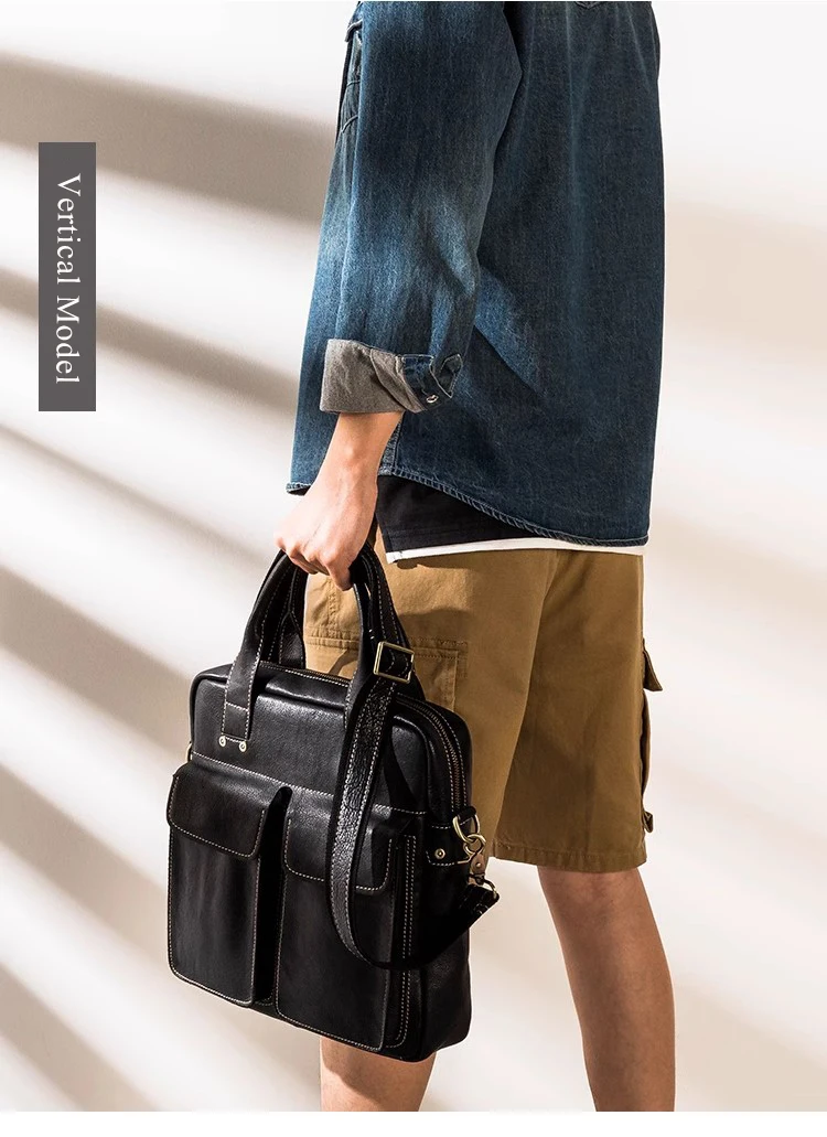 wmnuo Shoulder Bag Brief Case Man Youth Genuine Cowhide Leather Leisure Commuting Crossbody Messenger Hand Bag Male Briefcase