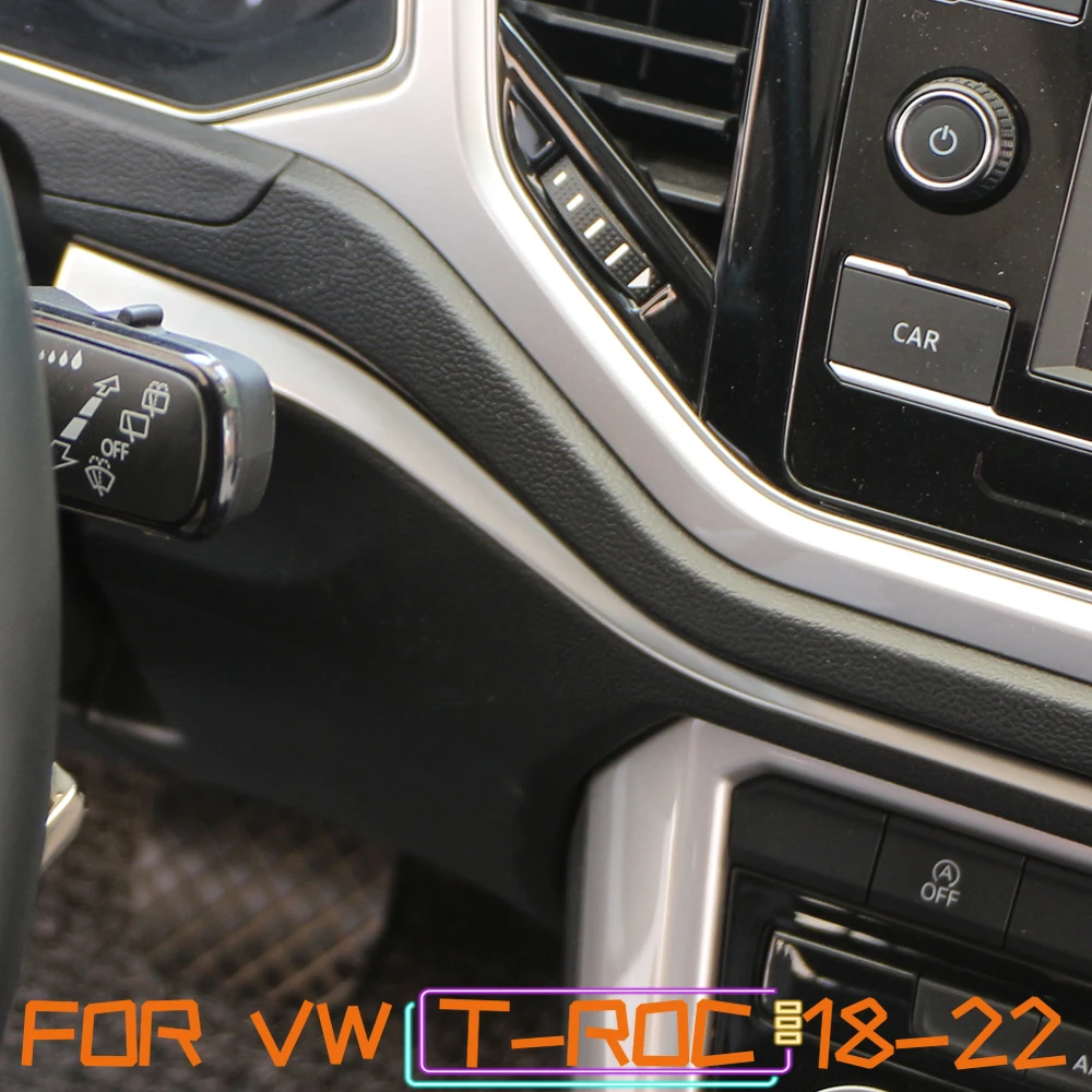 4Pcs/set Stainless Steel for Volkswagen VW Troc T-roc 2018-2023 LHD Car Center Console Edge Trim Decoration Strip Accessories