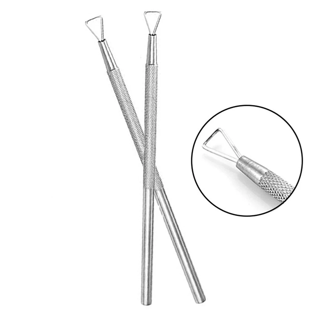 1 pz/2 pezzi strumento per rimuovere lo smalto olografico argentato in acciaio inossidabile, raschietto per unghie in gel, spingipelle per uso domestico e in salone
