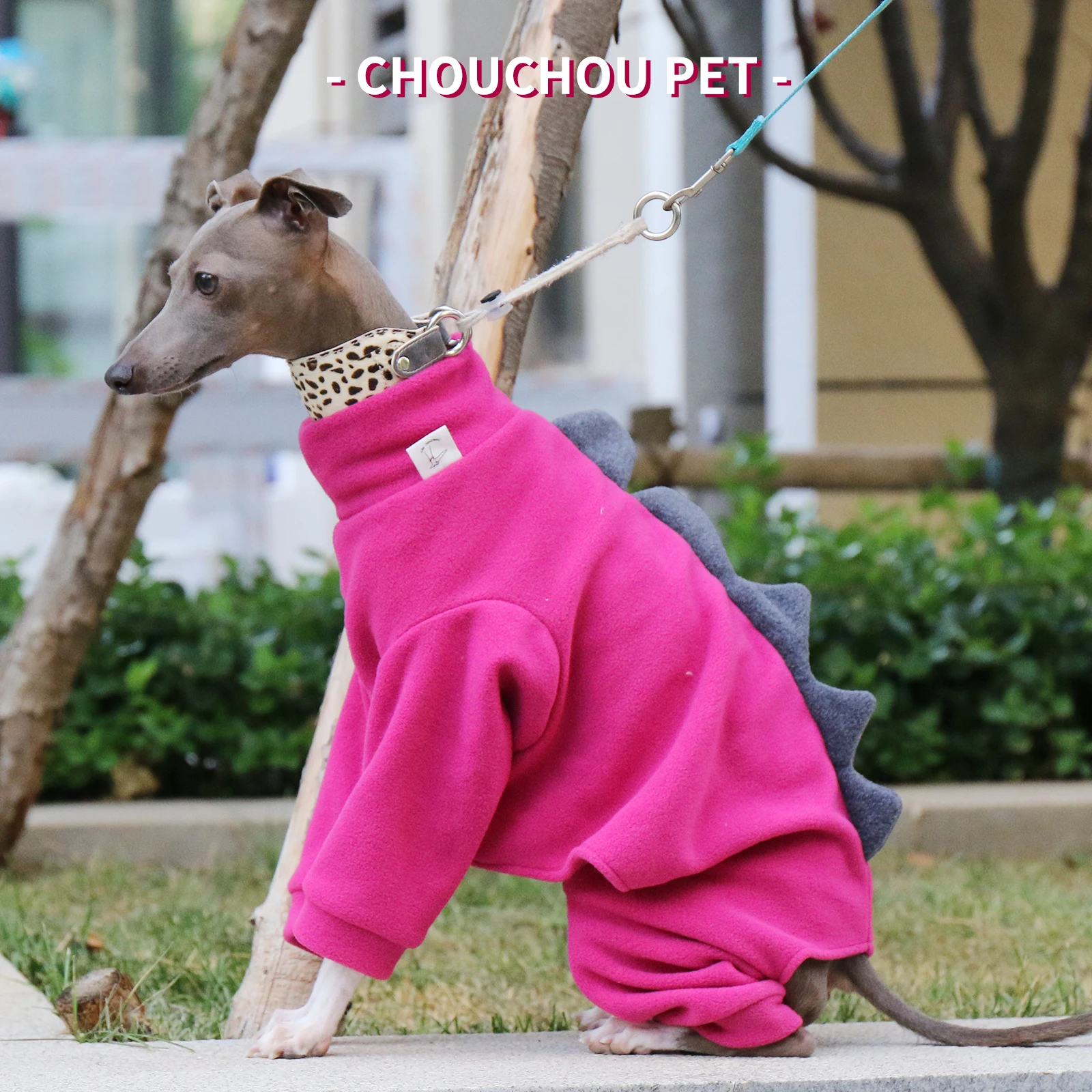 Cute Winter Puppy Clothes Polar Fleece Warm Dinosaur Cotton Clothes Italian Greyhound Whippet Clothes Rose red