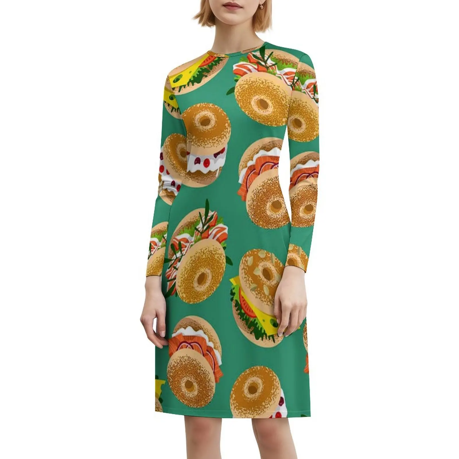 Bagels With Various Topping Preppy Style Mini Dress For Women A-Line Loose Fit Casual Day Dress Homer Kwik E Mart Donut With