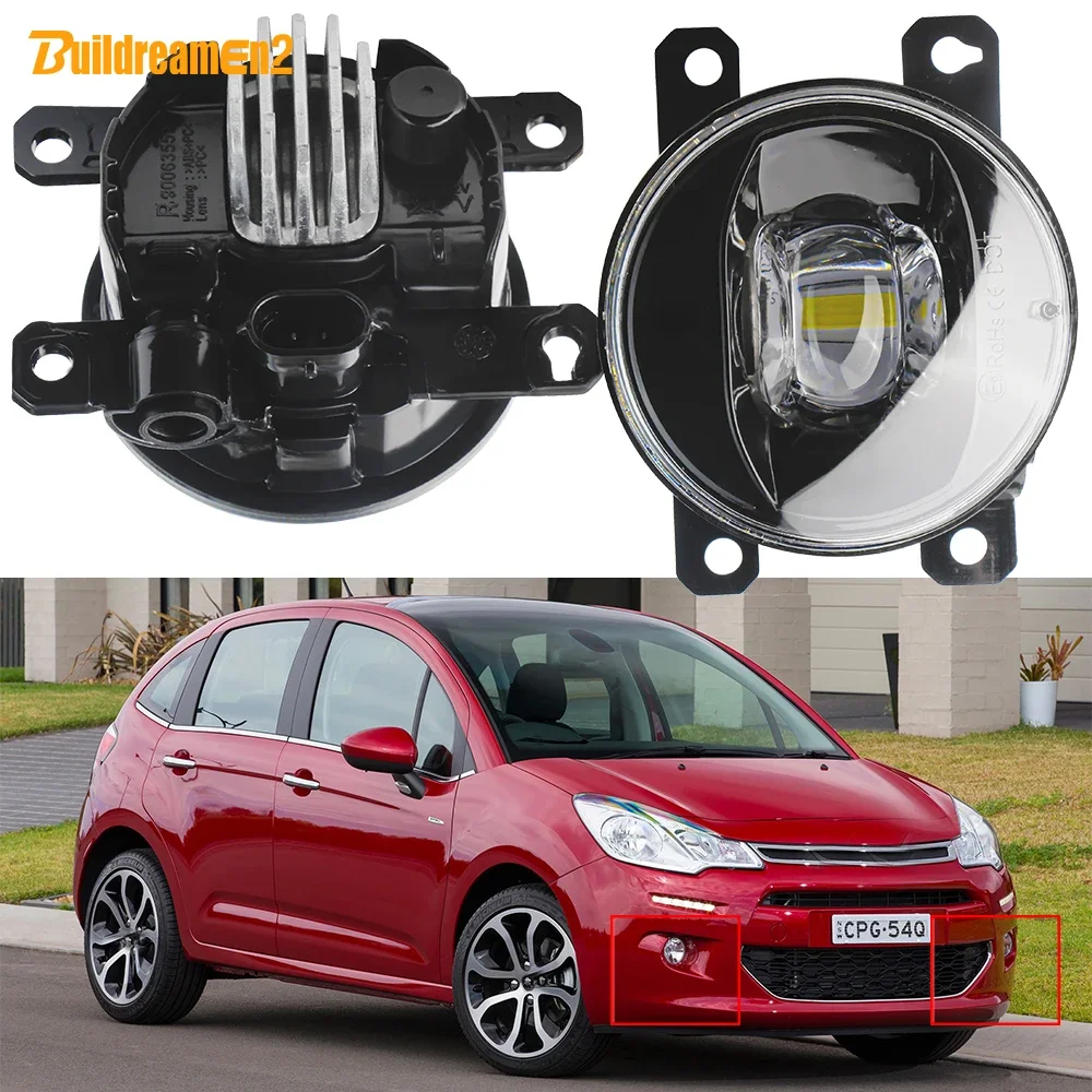 2 Pieces 90MM Diameter LED Lens Fog Light For Citroen C3 Hatchback 2012-2023 30W 8000LM Car Front Bumper Fog Lamp Accessories