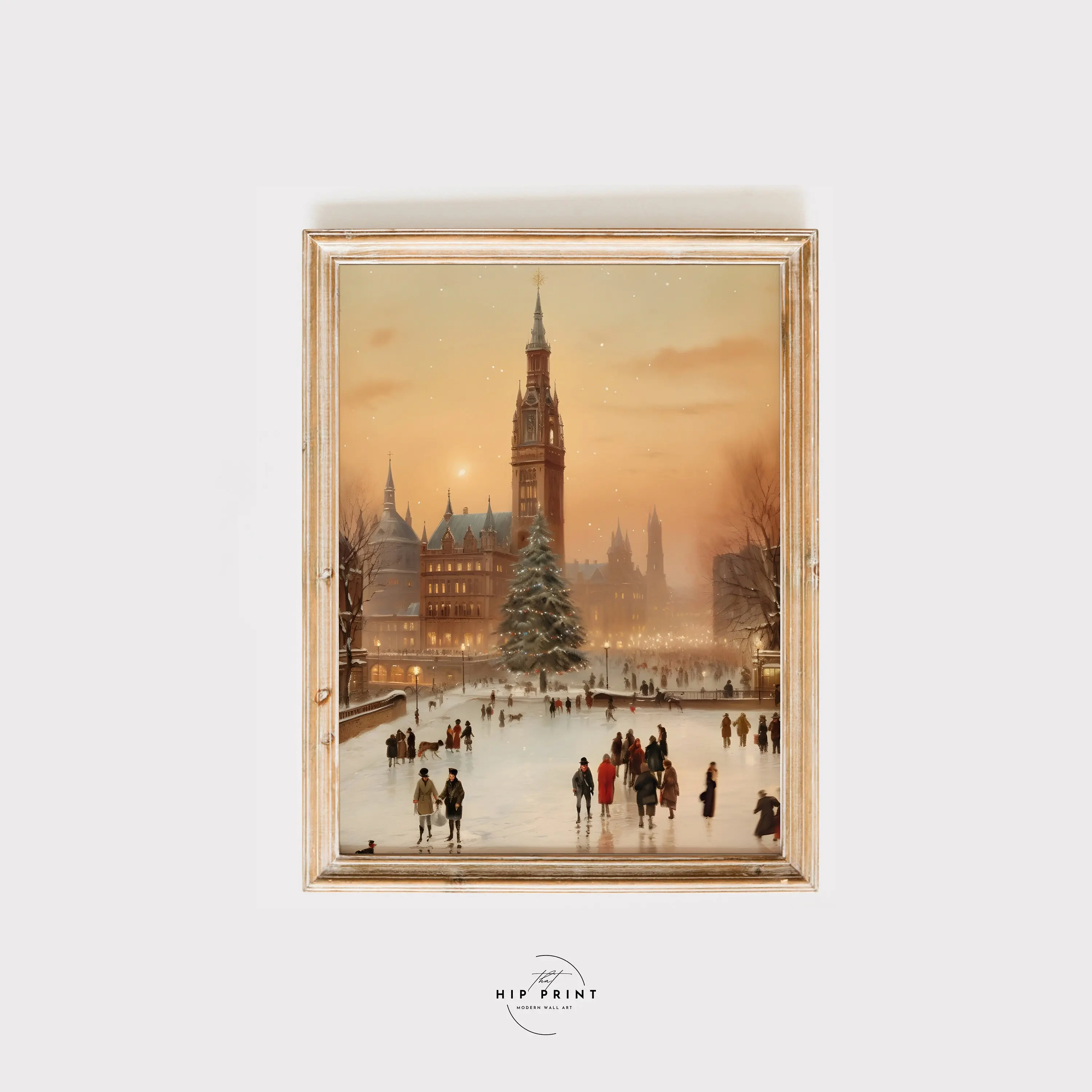 فن رسم المدينة الشتوي العتيق ، منظر طبيعي ثلجي لعيد الميلاد ، مطبوعات قماشية ، ريفي ، ريفي محايد ، ديكور الغرفة ، هدايا