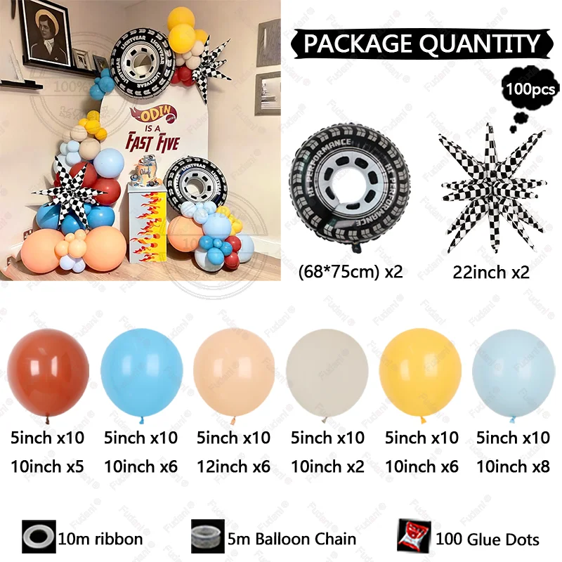 Racing Theme Balloons Arch Gar - Lighting Mcqueen Birthday Decor review and price