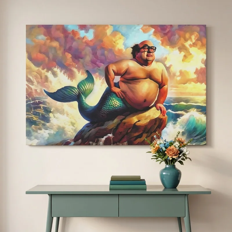 Colorful Merman Canvas Wall Art Poster Fantasy Sea Life Ocean Decor Tropical Painting Canvas Print Nautical Room Decoration Mura