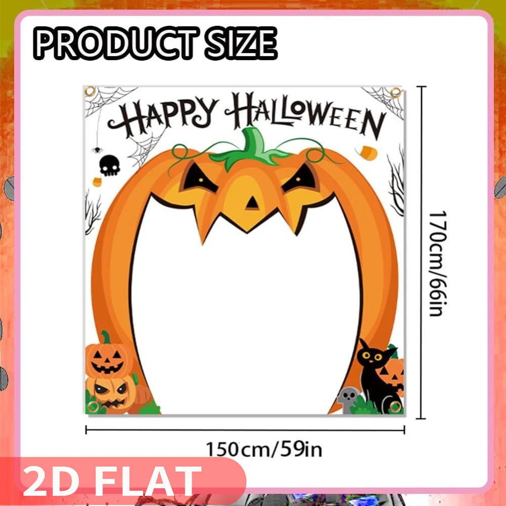 1 Stück 2D FLACHE Kürbis-Design-Türbanner, ideal für Halloween-Party, hängende Türdekoration – großes Stoffschild zum Aufhängen