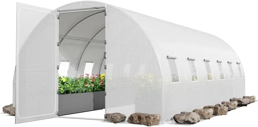 26X10X7Ft Outdoor Greenhouse, Heavy Duty Large Tunnel Greenhouse, Walk-In Greenhouse, Outdoor Gardening, Upgraded Swing Door,