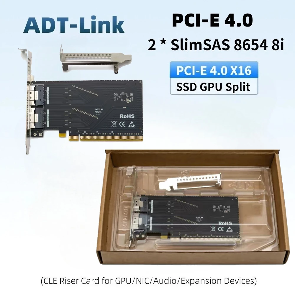 PCIe 4.0 X16 To SlimSAS SFF-8654 8i Adapter Card Dual Ports PCI-E 3.0 NVMe SSD External Expansion Adapter for Desktop X86 Server