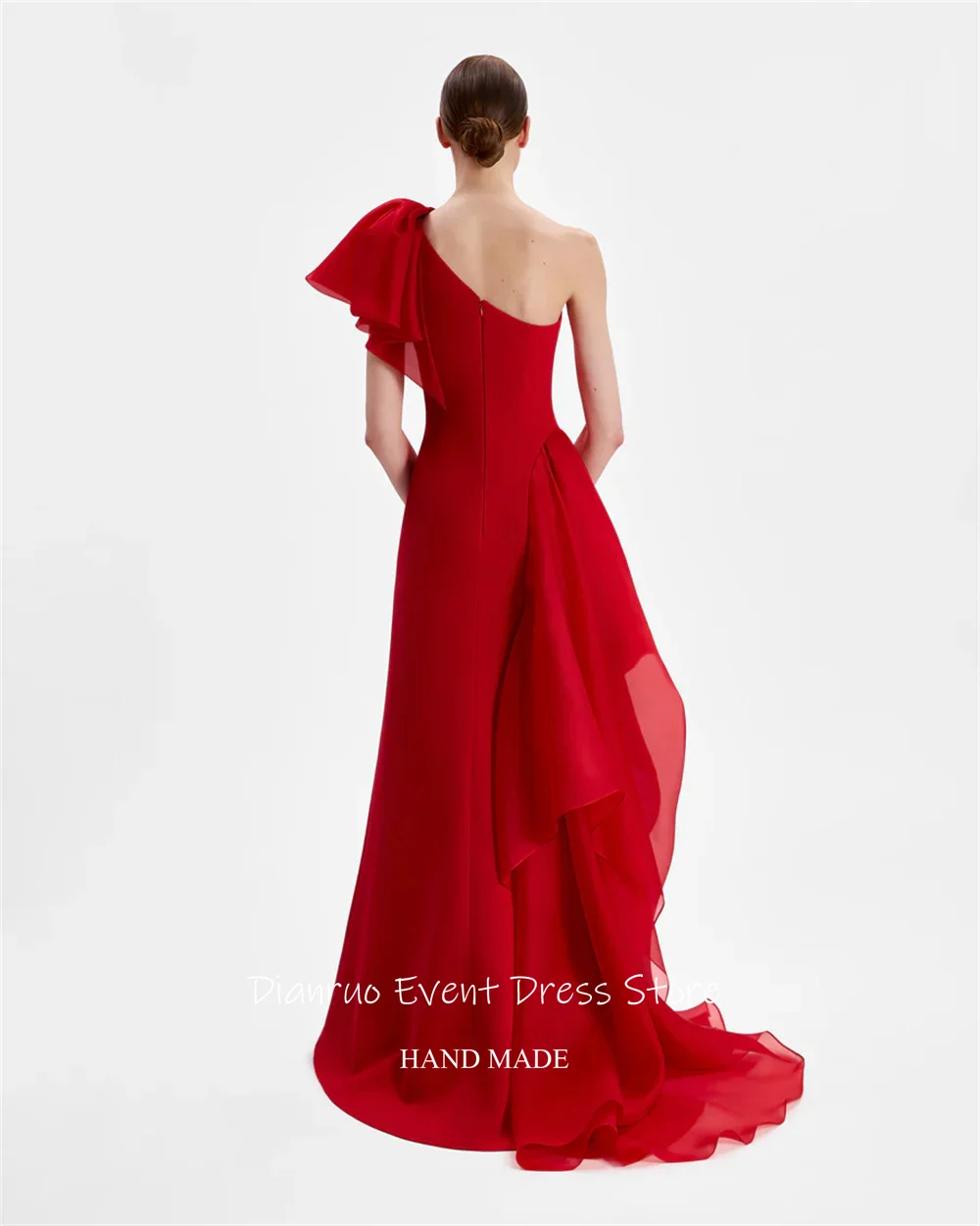 Dianruo rouge asymétrique volants robes De soirée une épaule moderne Vestido De Gala Femme longue Chic Abiti Da Cerimonia personnalisé