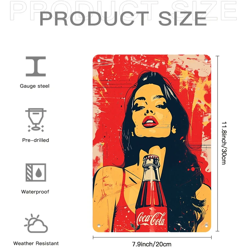 1PC 2D Flat Vintage Coca Cola Girl Tin Painting American Pop Art Decoration Painting Bar Coffee Shop Wall Pendant Home Living Ro
