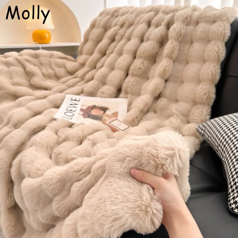 

Artificial Rabbit Plush Autumn Warm Bed Blanket Plush Soft Sofa Throw Blanket for All Season Comfortable Bed Sheets Nap Blankets