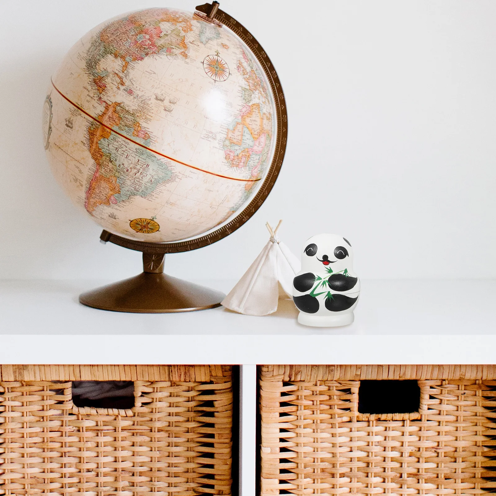 1Set Wooden Nesting Panda Shape Matryoshkas Handcrafted Durable Educational Tool for Kids Home Desktop Ornaments