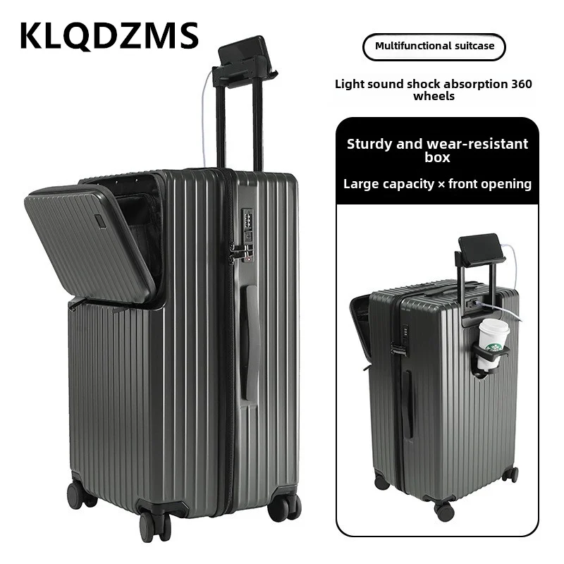 KLQDZMS USB Charging Suitcase Front Opening Laptop Boarding Case Multifunctional Trolley Case 20