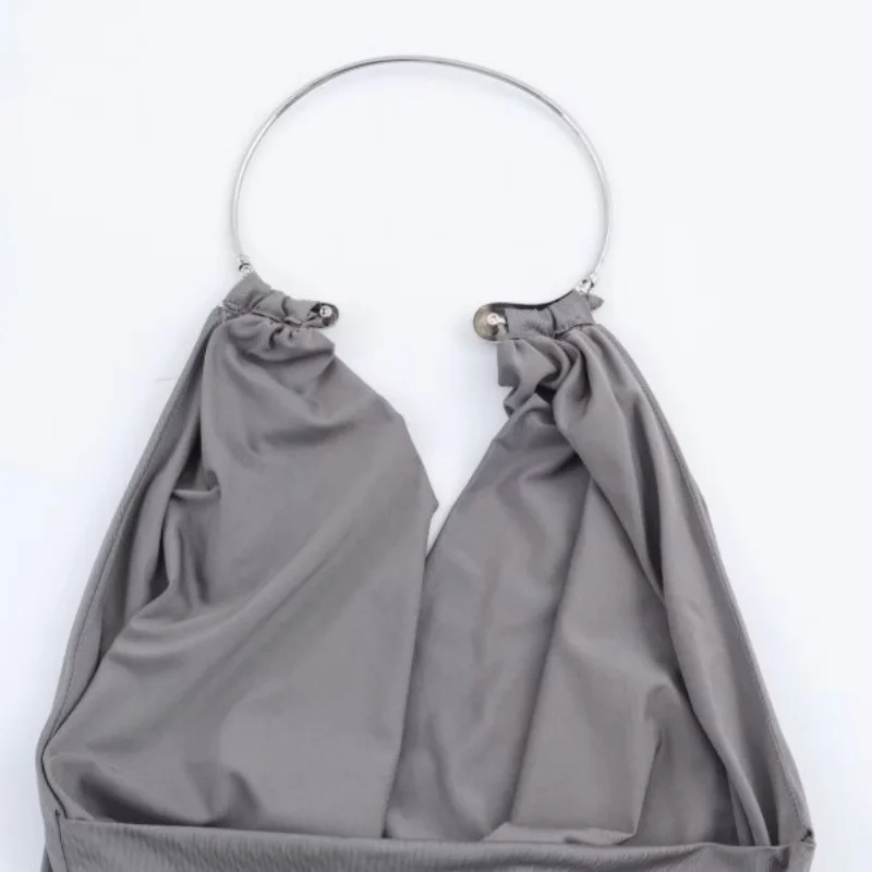 Vestido elegante con cuello Halter gris de alta calidad, vestido de fiesta de noche Sexy con hombros descubiertos, sin mangas, vestidos de belleza sin espalda, sencillo y delgado