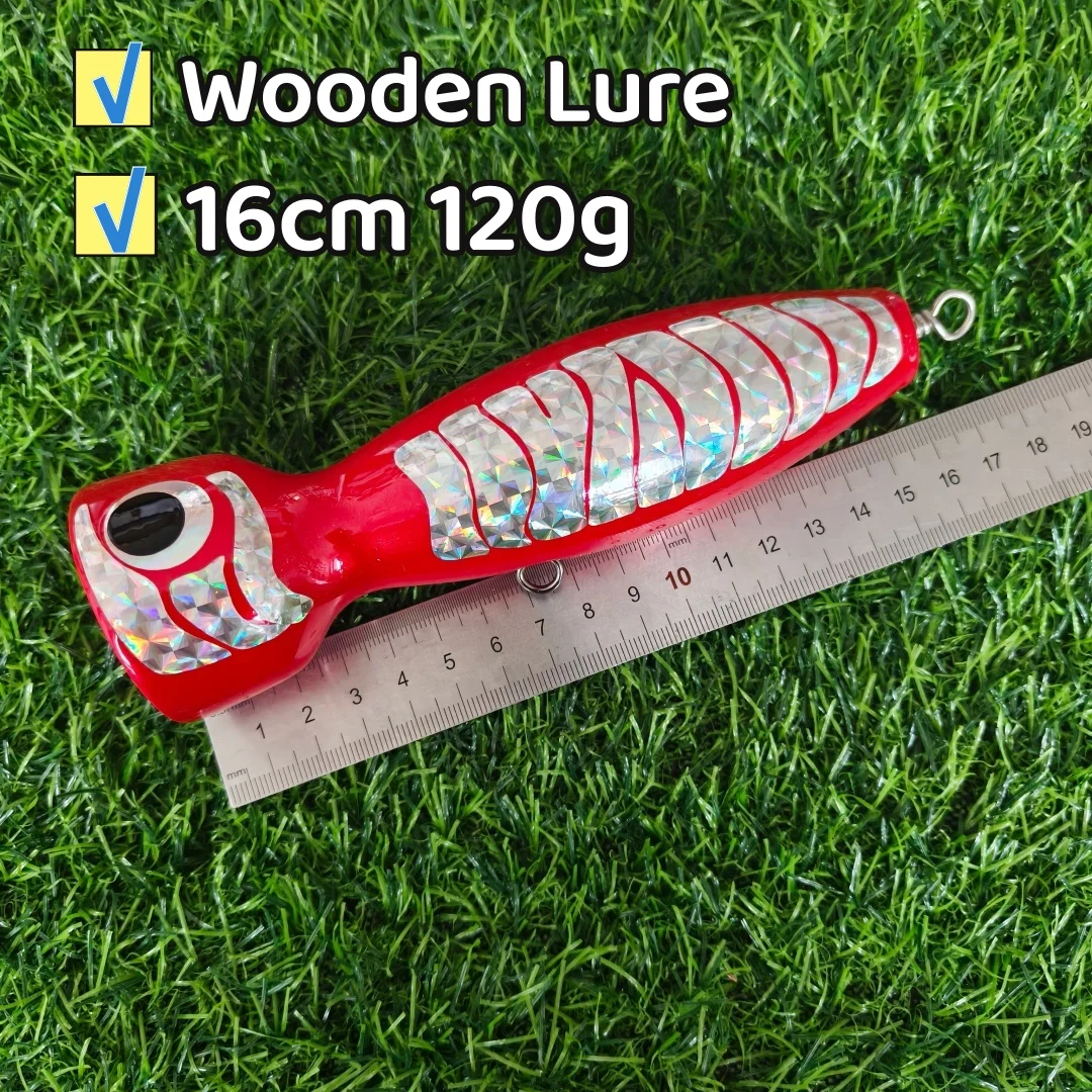 

MUKUN Popper Lures 16cm 120g Handmade Wooden Topwater Fishing Lure Saltwater Popper Fishing Bait GT Hard Bait