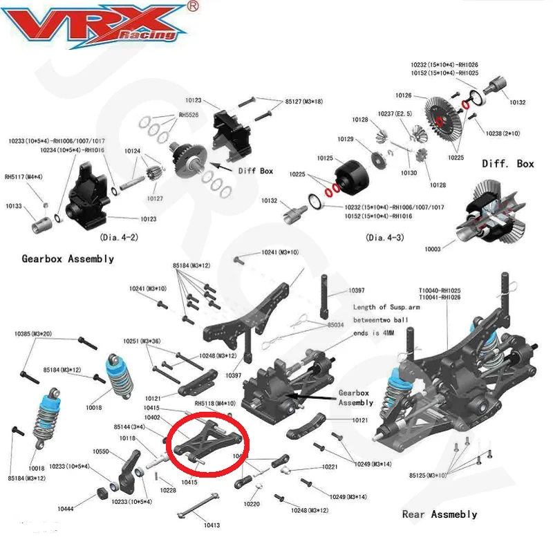 RC plastica 10401 anteriore inferiore Susp.Arm /10402 posteriore inferiore braccio per 1/10 VRX Racing RH1003 RH1004 RH1025 RH1026 auto elettrica