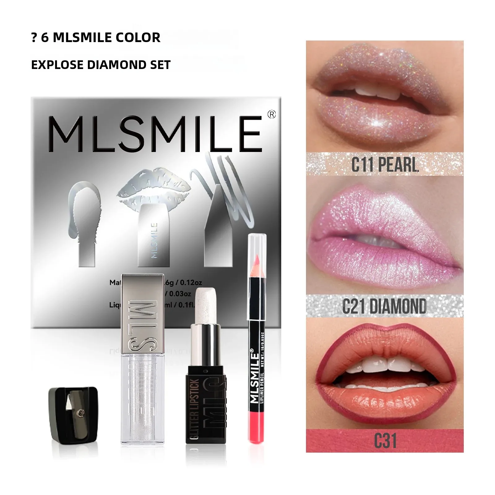 Rossetto impermeabile Kit per trucco labbra opaco idratante a lunga durata Kit per trucco smalto per labbra con perla diamantata ultra lucida