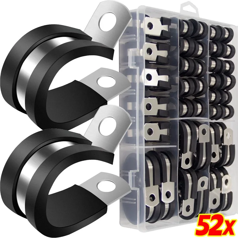 Cable Clamps Assortment Kit Stainless Steel Rubber Cushion Pipe Clamps Mounting Hose Pipe Fixed Fasteners Fitting Bracket