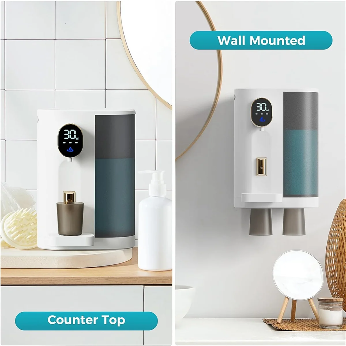 Distributeur automatique de bain de bouche pour salle de bain, avec 2 tasses, 4 niveaux et écran LED, bain de bouche électrique intelligent