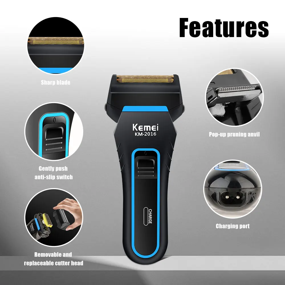 Kemei Washable Wet & Dry Electric Shaver For Men Face Beard Electric Razor Rechargeable Head Bald 3-Blade Shaving Machine System - Image 5