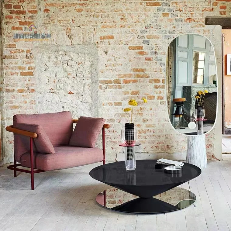 Steel cone reflection mirror coffee household living room coffee table tea table hourglass edge