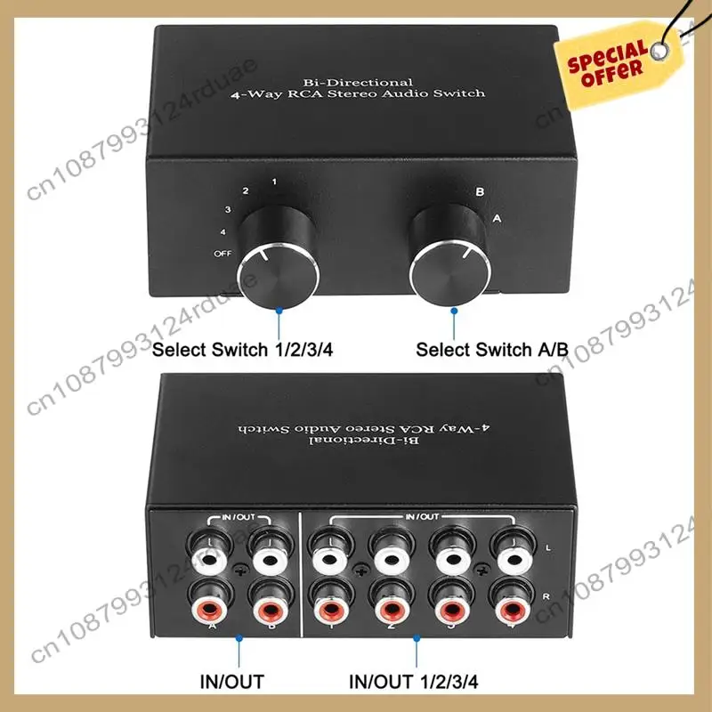 

A75T Bi-Directional 4-Way RCA Stereo Audio Switch L/R Sound Channel Audio Switcher,2 In 4 Out Or 4 In 2 Out Audio Splitter