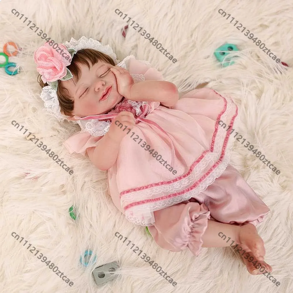 20 Inch Reborn Baby Doll Sleeping Pose Soft Cloth Body 46cm Pink Dress