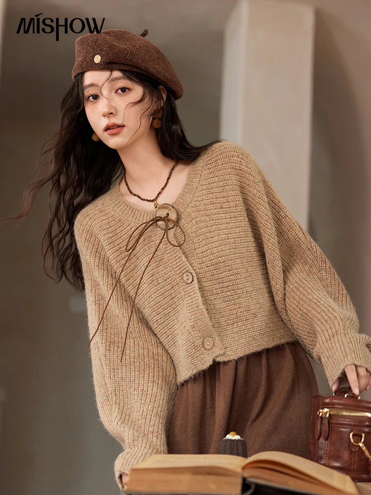 MISHOW Vintage Knitted Cardigan Strap Dress Separately Button Lace-up O Neck Coats Core Spun Yarn Sweet Soft Dresses MXD36L2059