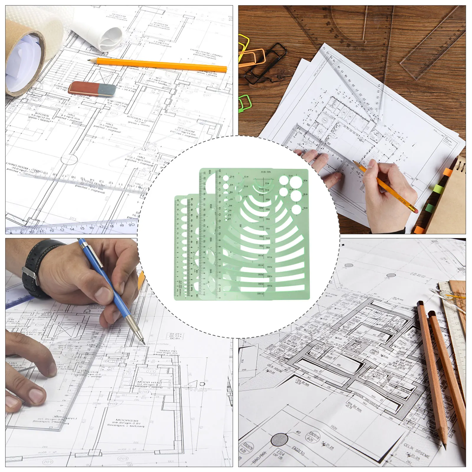 

4pcs Geometric Drawing Templates Architect Scales Diy Measuring Rulers For Artists Designers Students Measuring Tool