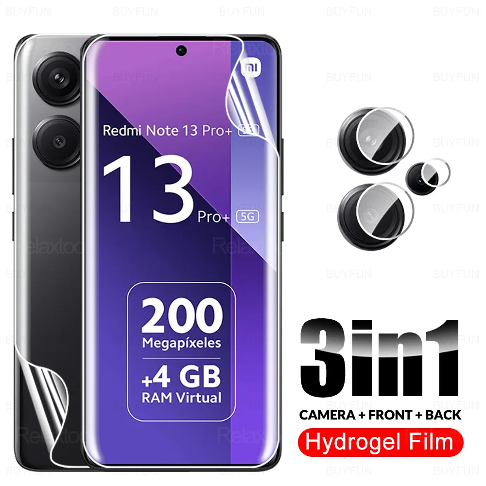 3in1 Camera Glass Front Back Hydrogel Film For Xiaomi Redmi Note 13 Pro+ 5G Screen Protector Note13 Pro Plus Note13 Pro 13Pro 4G