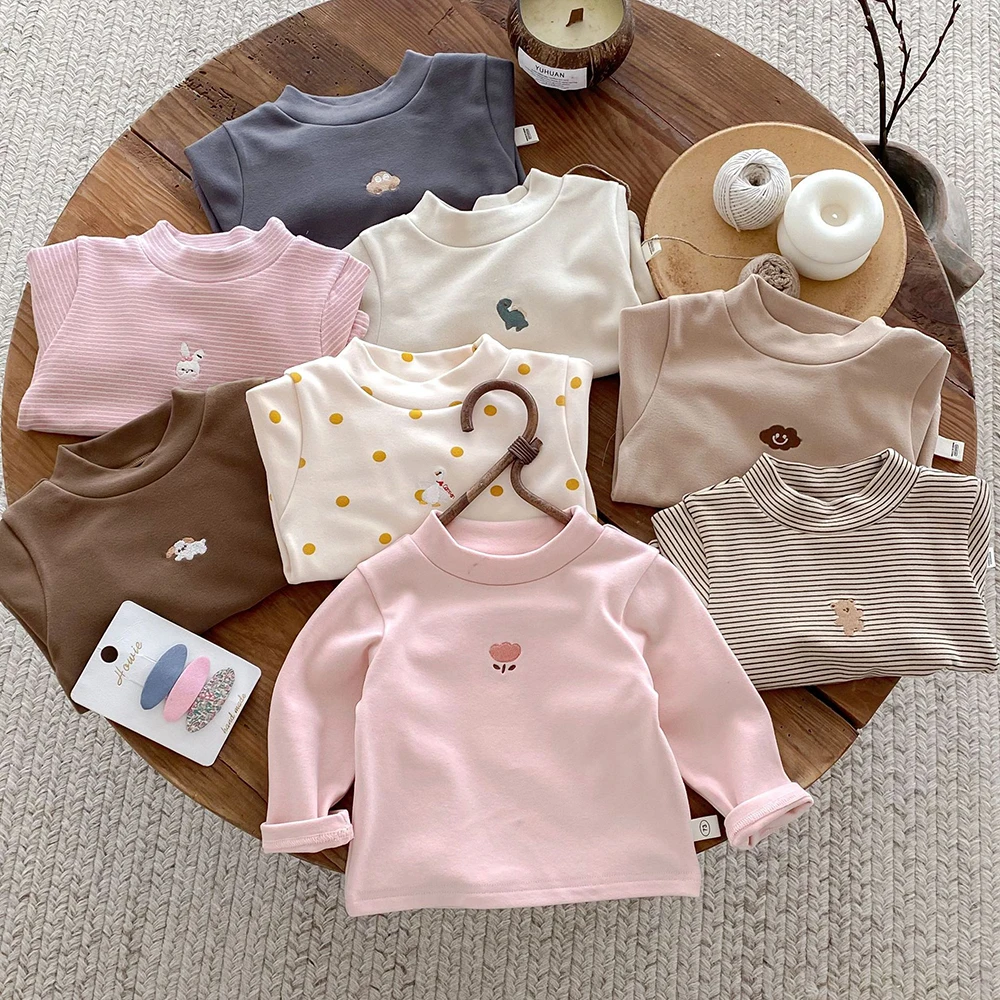 Milan cel 1-5 y Kinder kleidung Roll kragen pullover Mädchen Bluse Mode Cartoon Mädchen Hemd Heizung Stoff warme Basis Tops