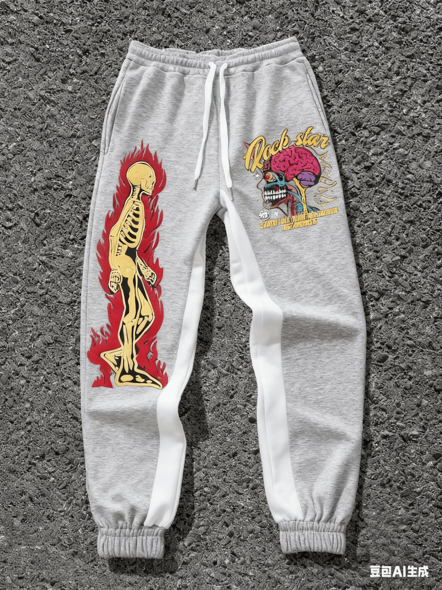 

Street Flame Skull Sweatpants with Brain Anatomy 3D Print, Hip-Hop Jogger Casual Sports Pants