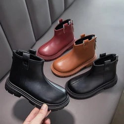 Girls Ankle Boots 2024 Spring Autumn New Fashion Back Zipper Girls Round Toe Leather Boots Children's Trendy Platform Shoes Kids