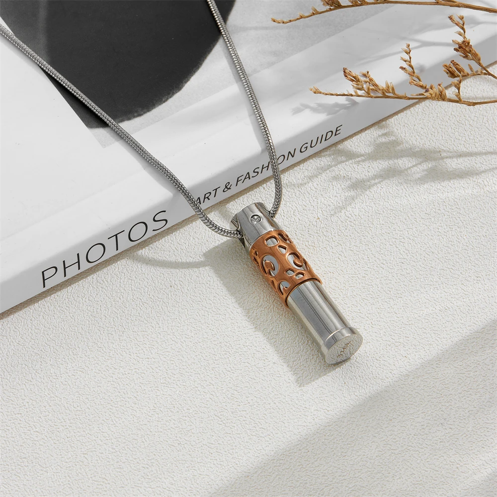 Stainless Steel Cremation Pendant Necklace for Human Ashes - Waterproof Cylindrical Memorial Urn Jewelry, Keepsake for Loved