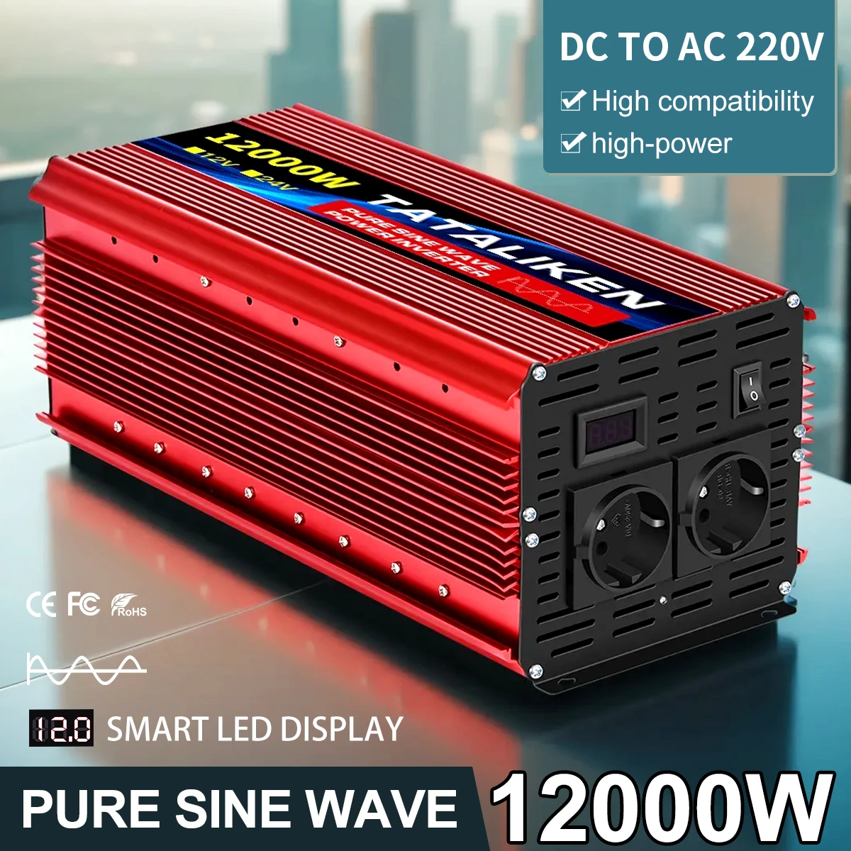 Pure Sine Wave Inverter 12V/24V To 220V 50HZ Transforme Power Converter DC To AC European socket With LED Display