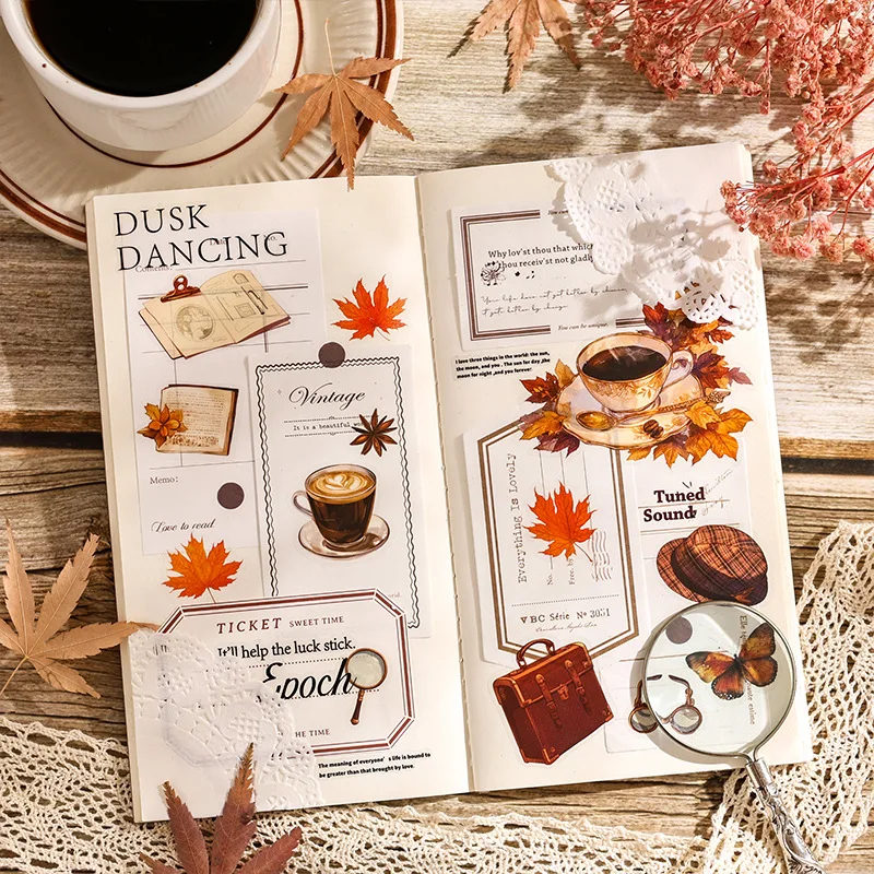 Time Notes Series Vintage Plant Flower Coffee Castle Landscape PET Sticker Creative DIY Journal Material Collage Stationery