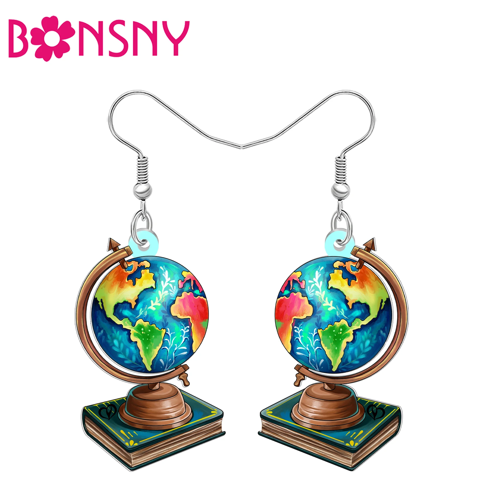 BONSNY Acrylic Colorful World Globe Earrings Earth Planet Jewelry Geography Gifts For Traveler Women Girls Back To School Charms