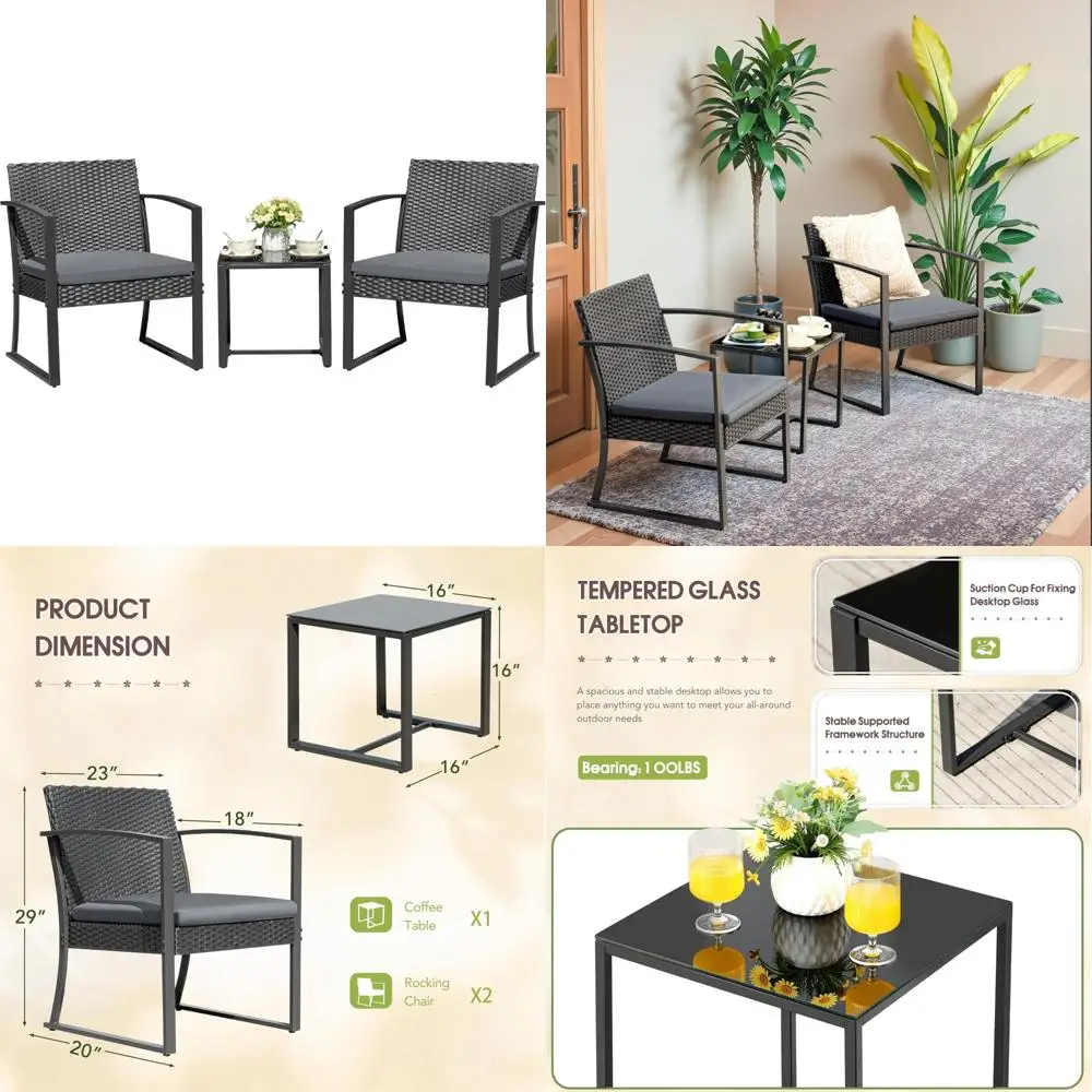 

All-Weather 3-Piece Outdoor Bistro Set with Cushions and Coffee Table for Patio, Garden, and Balcony