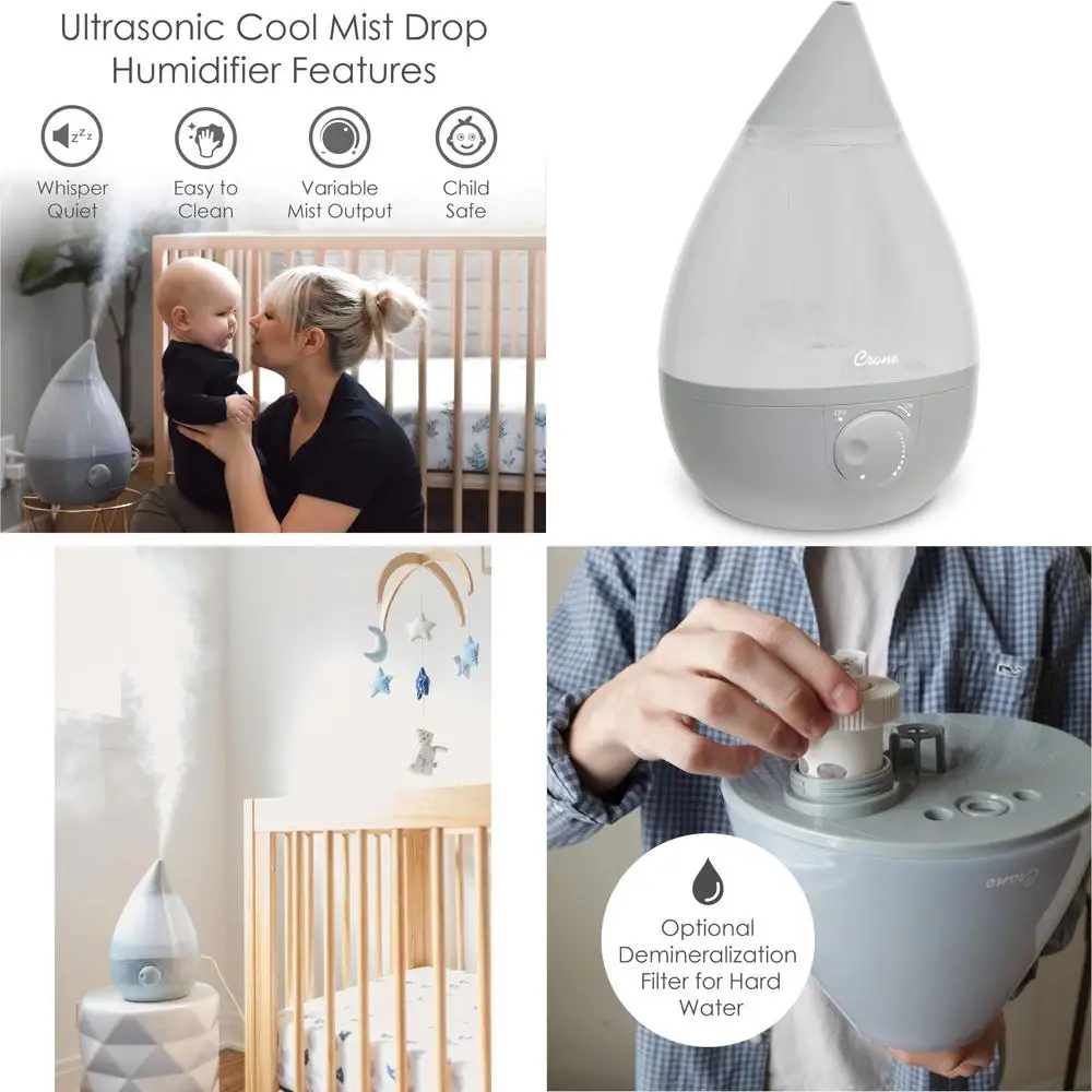 

Большой увлажнитель воздуха с функцией холодного тумана, объемом 1 галлон, с автоматическим отключением, идеально подходит для детской комнаты и спальни, серый цвет.