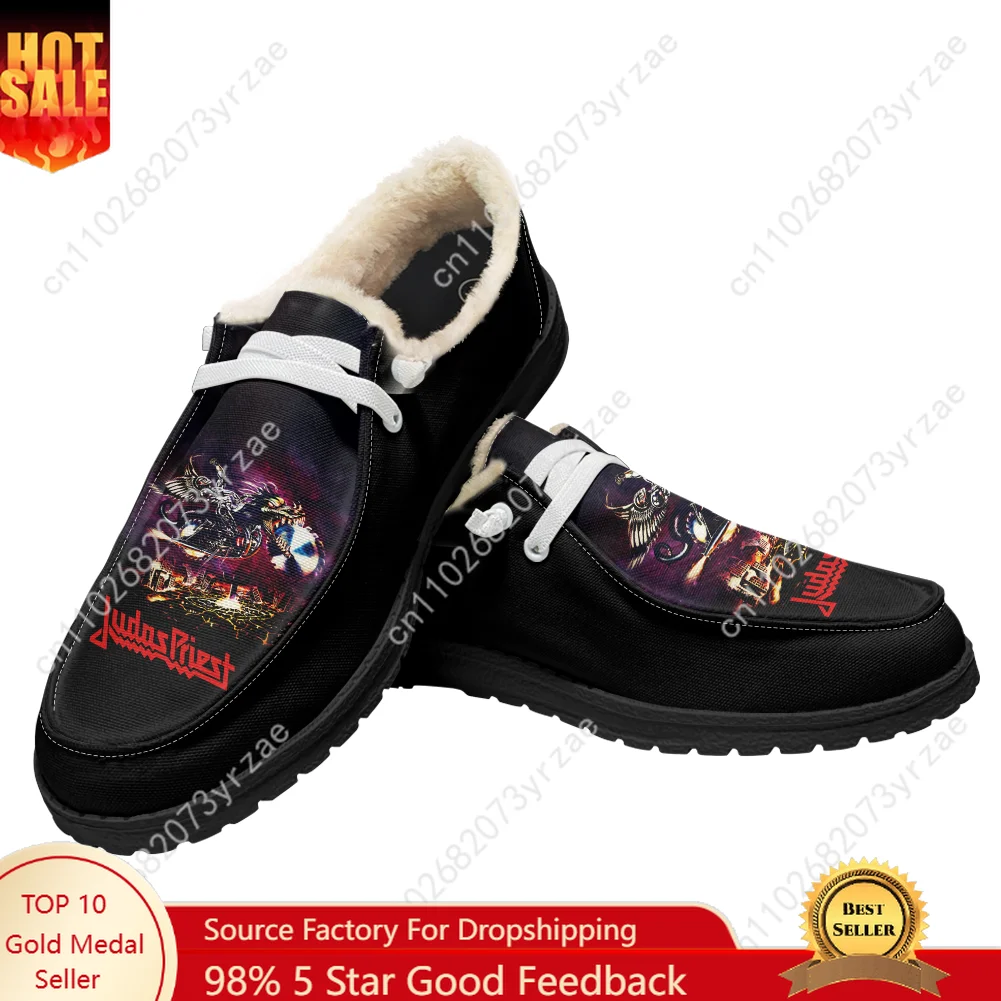 

Judas Priest Velvet Flat Shoes Men Women Warm Casual Shoe Indoor Outdoor Light Shoes Fashion Print Patterns Custom Made Shoes