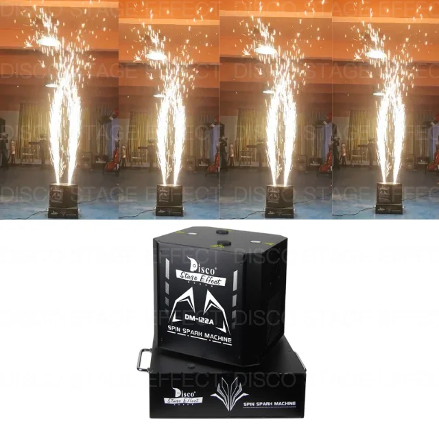 Best selling rotating spinning cold spark machine dual mini double rotate 1300w dmx spin sparkler with dry ice special effects