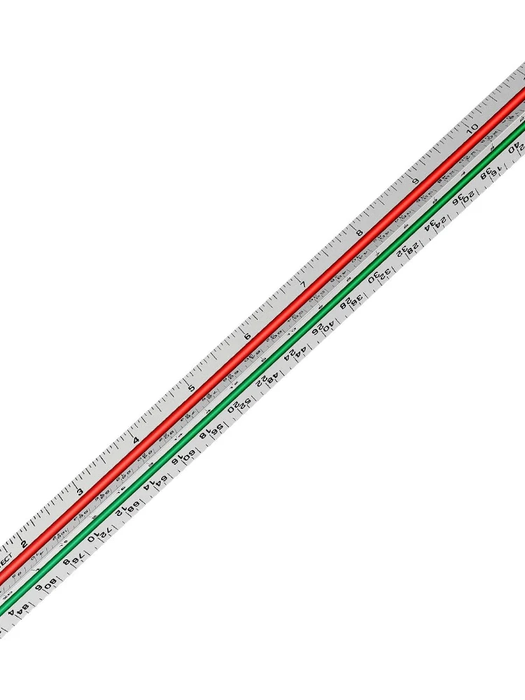 Dreieckiges Maßstabslineal aus Aluminium für Architekten, Zeichner, Studenten und Ingenieure, farbcodiert (1 Packung)