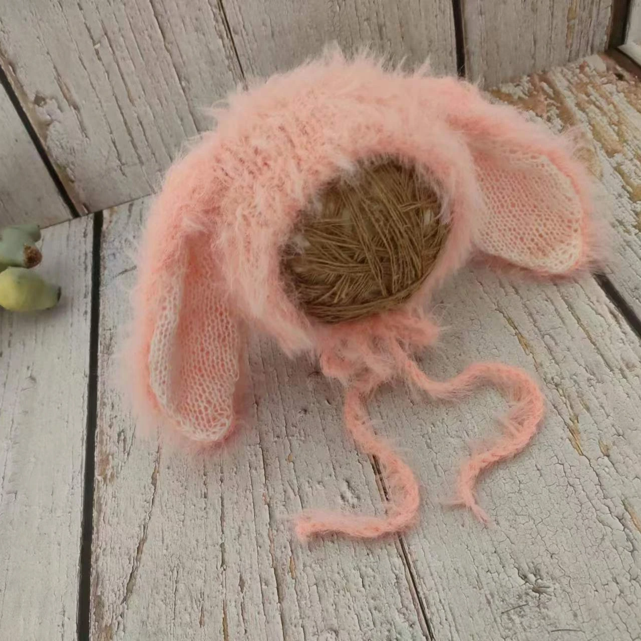 2023 Newborn fuzzy bunny hat for newborn photography props,baby handmade faux fur rabbit bonnet