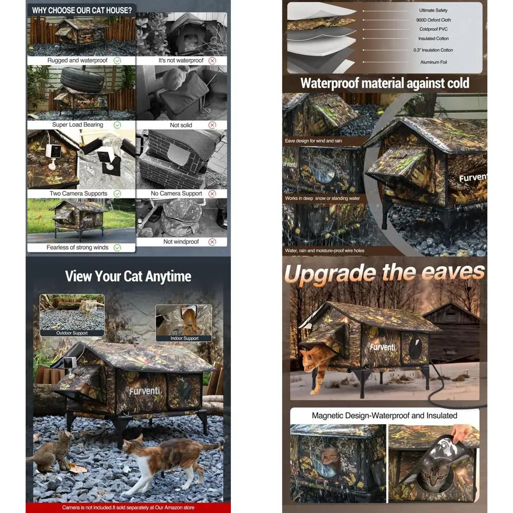 

Прочное, утепленное уличное укрытие для кошек с водонепроницаемой крышей и аварийным выходом для бездомных кошек в суровые зимы