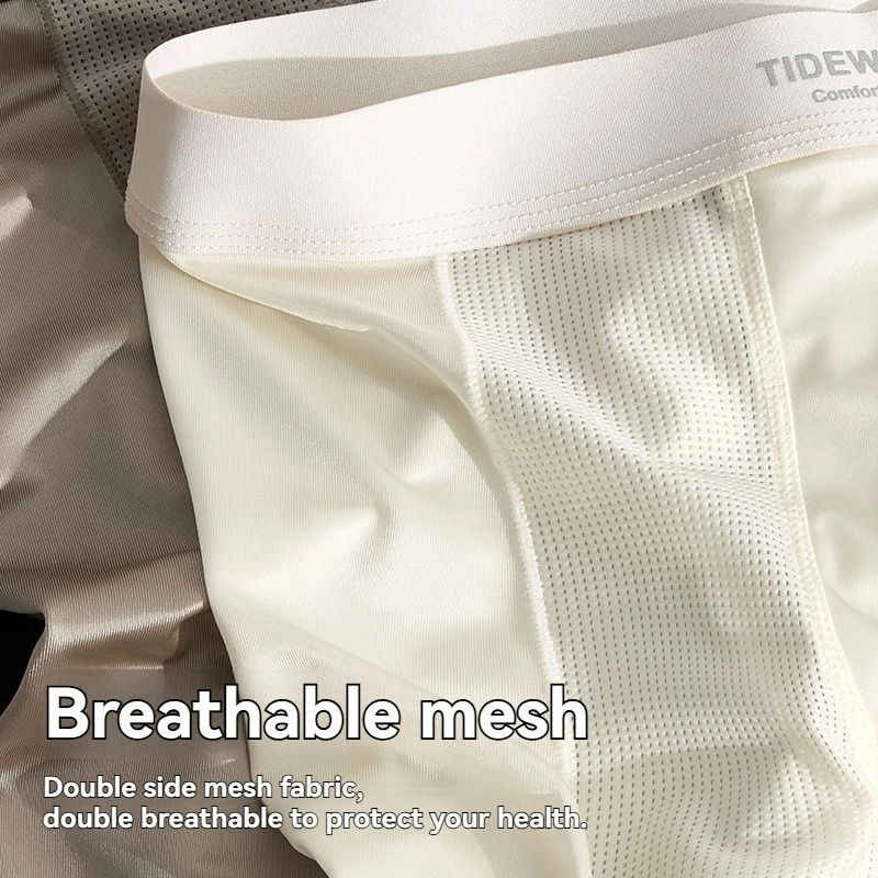 3 قطعة/الحزمة الملاكمين الفاخرة يشبه الساتان رجل كول الحرير الجليد المضادة للبكتيريا تنفس سريعة الجافة الملابس الداخلية عالية المرونة إطالة سراويل