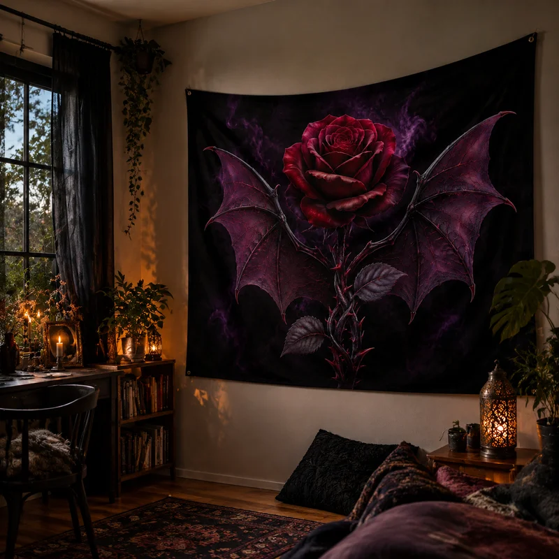 VIKAMA Dark Fantasy Moon Tapestry, Gothic-Style Raven Halloween Wall Hanging, Living Room and Bedroom Home Decor Backdrop