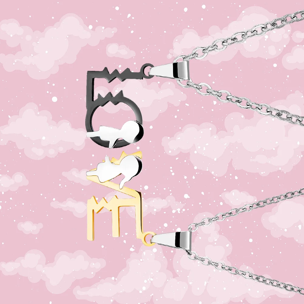 

2Pcs Couple Lover Necklace Exquisite Bright Color Pendant Fine Smooth Finish Ideal Anniversary Birthday Present for Him Her