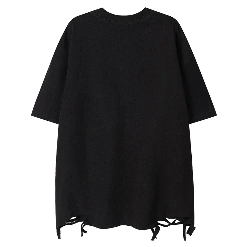 Graffiti T Shirt Men Y2K Concert Tee With Ripped Hem Harajuku Style Vintage Band Print White Top