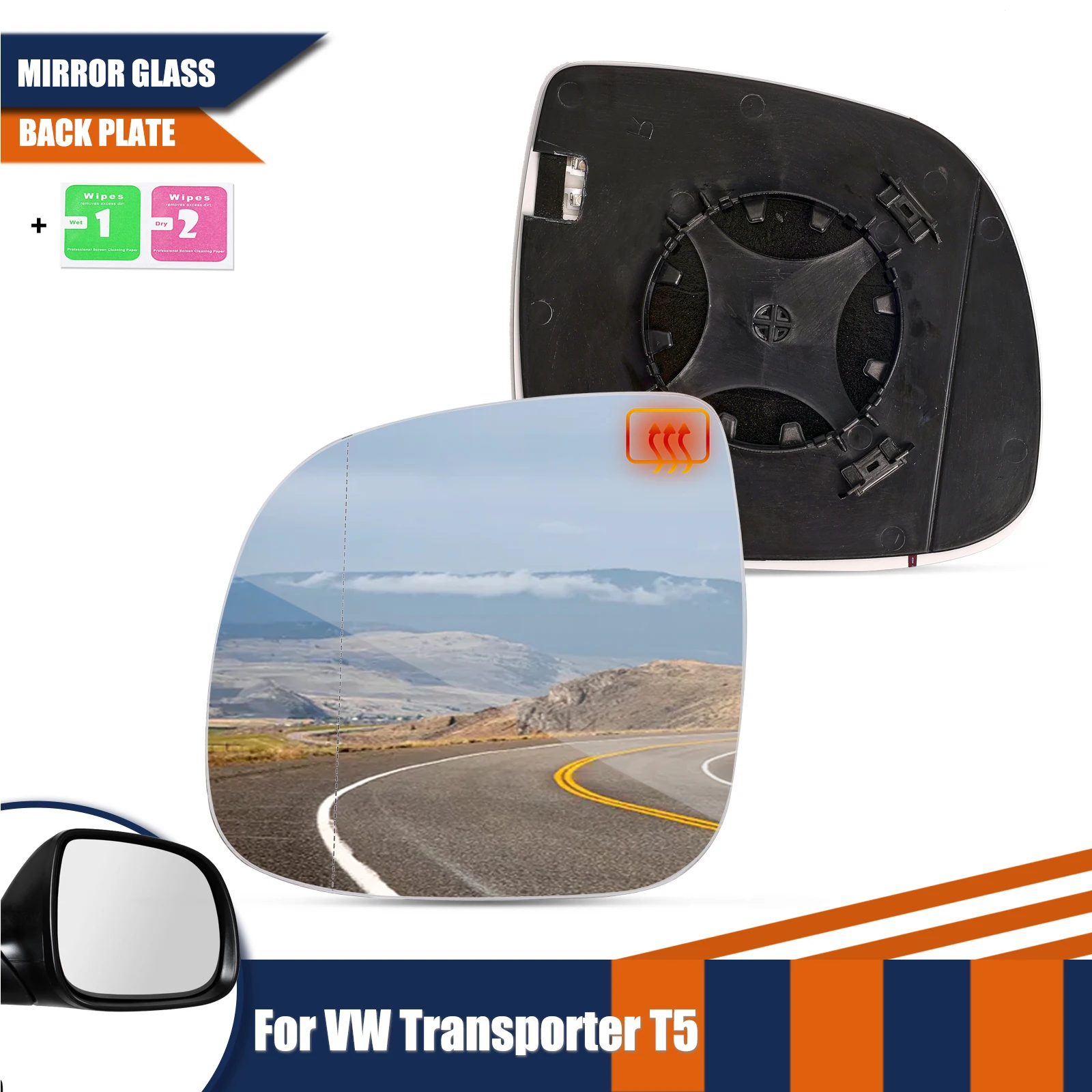 For VW Transporter T5 2009-2016 Transporter T6 2016-present 1PCS Driver Left Side Mirror Glass Heated  Large Glass Large Vision