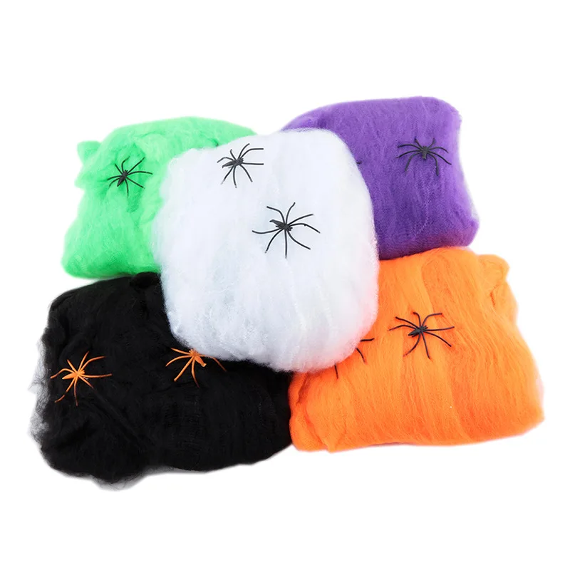 1/2bag Halloween Decorations Artificial Spider Web Super Stretch Cobwebs with Fake Spiders Scary Party Decor Horror House Props